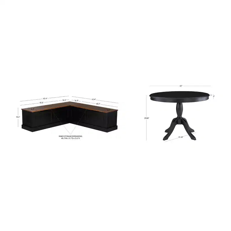 Linon 2pc Tobin Nook and Table Dining Set Black/Walnut