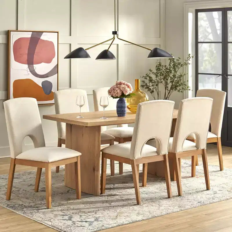 Lifestorey 7pc Blakely Modern Rectangular Dining Set Light Oak/Beige