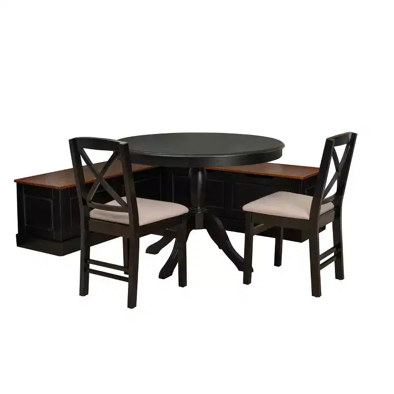 Linon Set da pranzo da 4 pezzi con panca ad angolo e tavolo Tobin, nero/noce