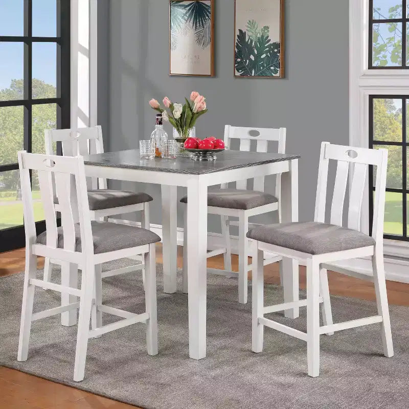 HOMES: Inside + Out 5pc Seawhisper Transitional Counter Height Dining Set White/Gray: Square Table, Padded Chairs