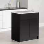 South Shore Olio Kitchen Island Matte Black/Faux White Marble