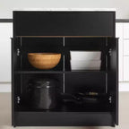 South Shore Olio Kitchen Island Matte Black/Faux White Marble