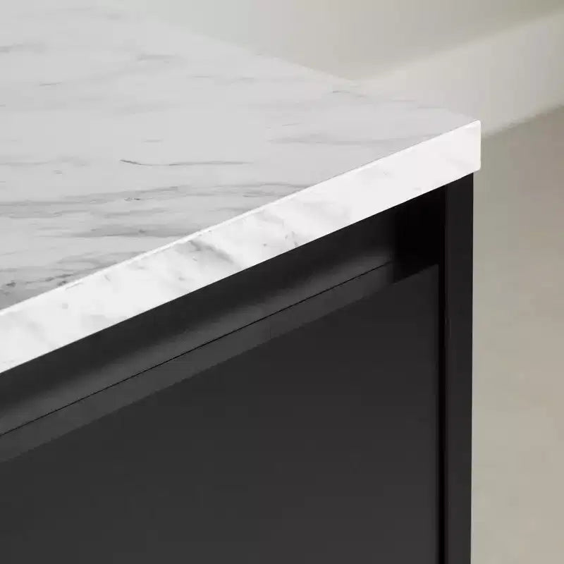South Shore Olio Kitchen Island Matte Black/Faux White Marble