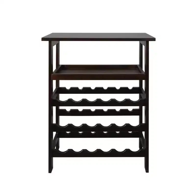 Solid Wood Freestanding 18-Bottle Wine Rack with Shelves Espresso - Flora Home: Pine Construction, 1 Shelf, 33" Height