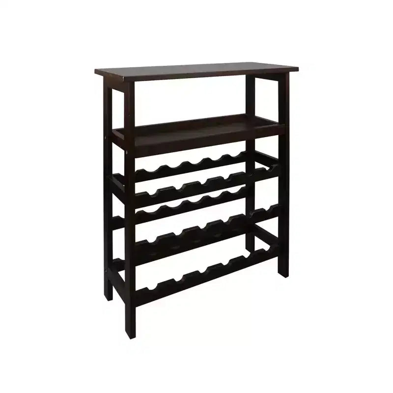 Solid Wood Freestanding 18-Bottle Wine Rack with Shelves Espresso - Flora Home: Pine Construction, 1 Shelf, 33" Height