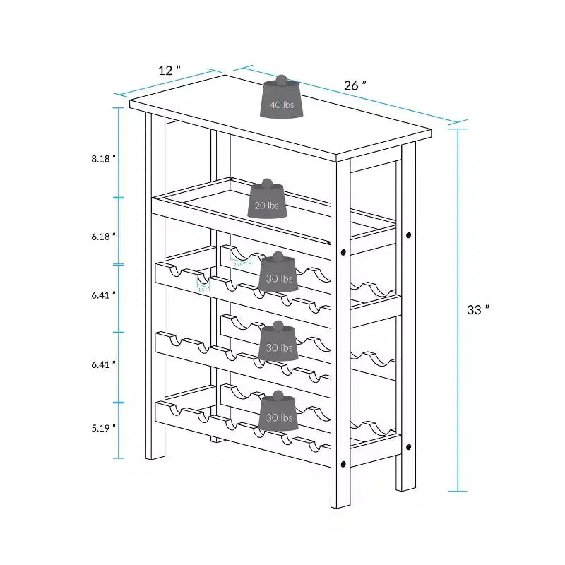 Solid Wood Freestanding 18-Bottle Wine Rack with Shelves Espresso - Flora Home: Pine Construction, 1 Shelf, 33" Height