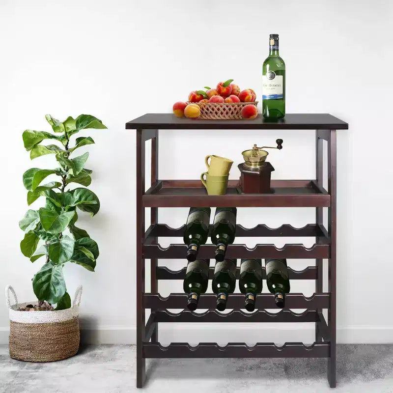 Solid Wood Freestanding 18-Bottle Wine Rack with Shelves Espresso - Flora Home: Pine Construction, 1 Shelf, 33" Height