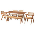 Buylateral 6pc Valentina Modern Dining set with 1 table 2 chairs 2 arm chairs 1 bench Light Walnut