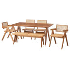 Buylateral 6pc Valentina Modern Dining set with 1 table 2 chairs 2 arm chairs 1 bench Light Walnut