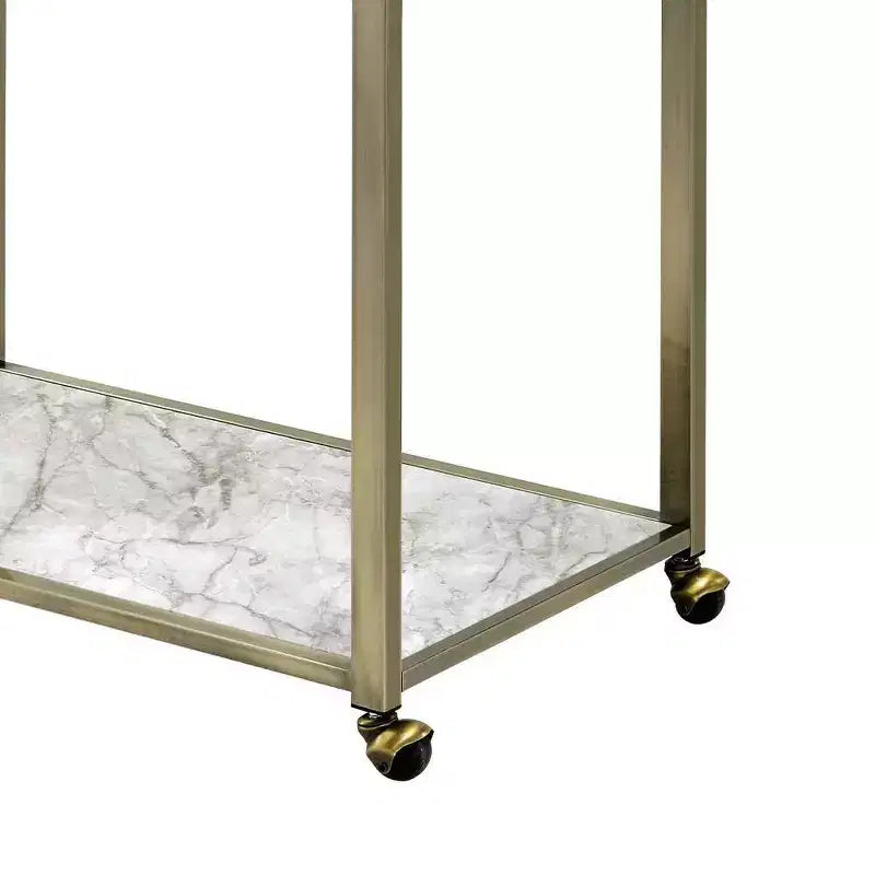 Acme Furniture Neilo Faux Marble Top Bar Serving Cart Clear Glass/Wire Brass Finish