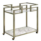 Acme Furniture Neilo Faux Marble Top Bar Serving Cart Clear Glass/Wire Brass Finish