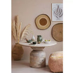 Storied Home Mango Wood Dining Table Natural: Whitewashed Finish, Pedestal Base, 47" Diameter