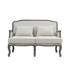 56" Tania Sofas Cream Linen and Brown Finish - Acme Furniture: French Cabriole, Nailhead Trim, No Assembly Required