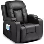 COMHOMA Side Lever Recliner Chair PU Leather Rocking Sofa with Heated Massage Black