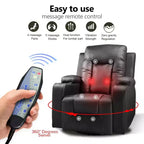 COMHOMA Side Lever Recliner Chair PU Leather Rocking Sofa with Heated Massage Black