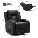 COMHOMA Side Lever Recliner Chair PU Leather Rocking Sofa with Heated Massage Black