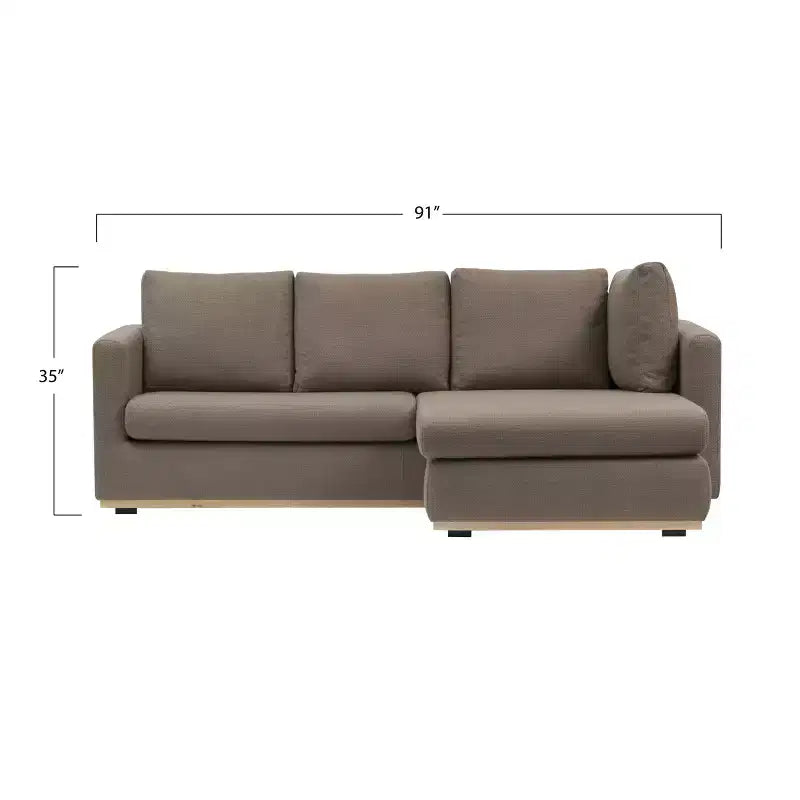 Storied Home Sofa with Chaise Lounge Beige: Modern L-Shaped, Interchangeable, Wood Trim, Mushroom Brown