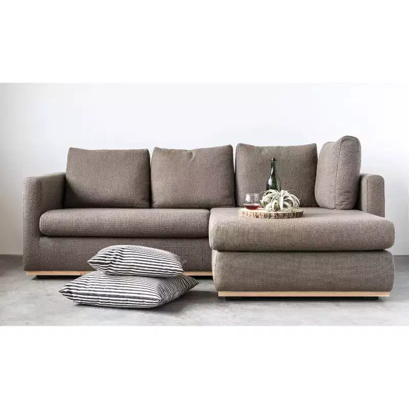Storied Home Sofa with Chaise Lounge Beige: Modern L-Shaped, Interchangeable, Wood Trim, Mushroom Brown