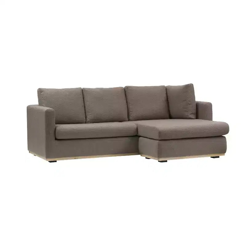 Storied Home Sofa with Chaise Lounge Beige: Modern L-Shaped, Interchangeable, Wood Trim, Mushroom Brown