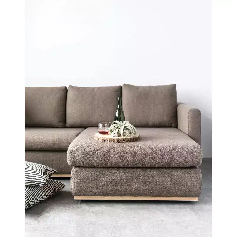 Storied Home Sofa with Chaise Lounge Beige: Modern L-Shaped, Interchangeable, Wood Trim, Mushroom Brown