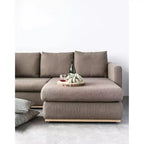 Storied Home Sofa with Chaise Lounge Beige: Modern L-Shaped, Interchangeable, Wood Trim, Mushroom Brown
