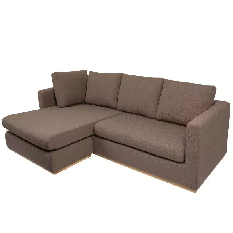 Storied Home Sofa with Chaise Lounge Beige: Modern L-Shaped, Interchangeable, Wood Trim, Mushroom Brown