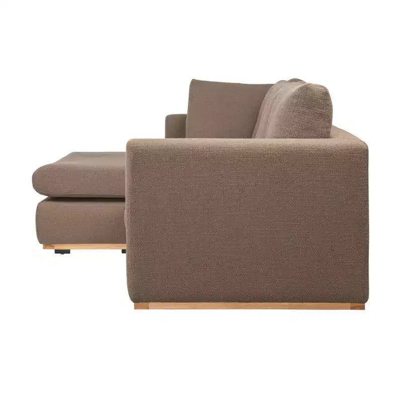 Storied Home Sofa with Chaise Lounge Beige: Modern L-Shaped, Interchangeable, Wood Trim, Mushroom Brown
