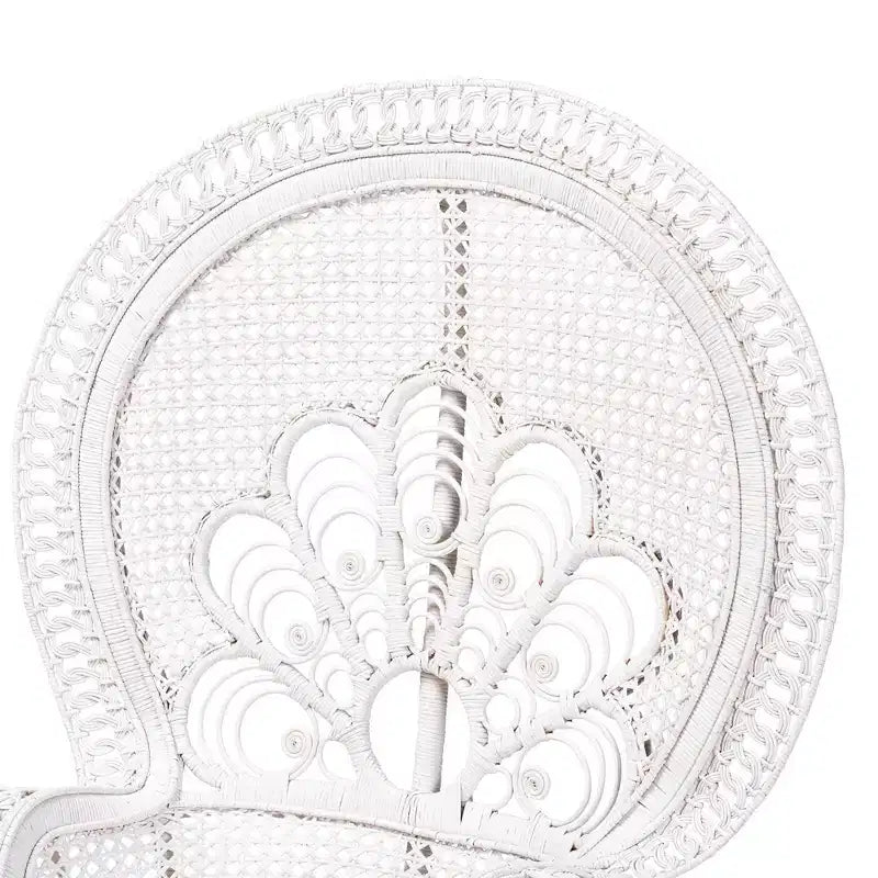 bali & pari Ediva Natural Rattan Peacock Accent Chair White: Upholstered Polyester, No Assembly Required