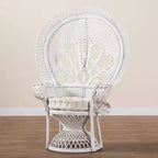 bali & pari Ediva Natural Rattan Peacock Accent Chair White: Upholstered Polyester, No Assembly Required
