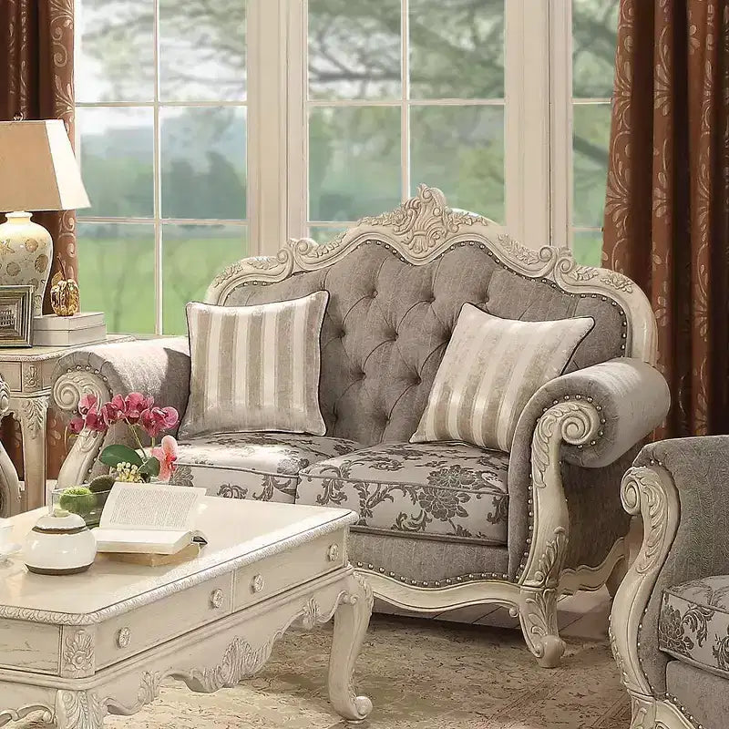 Divano Acme Furniture 71" Ragenardus in tessuto grigio/bianco antico