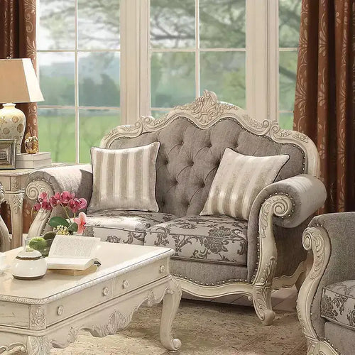 Acme Furniture 71" Ragenardus Sofa Gray Fabric/Antique White