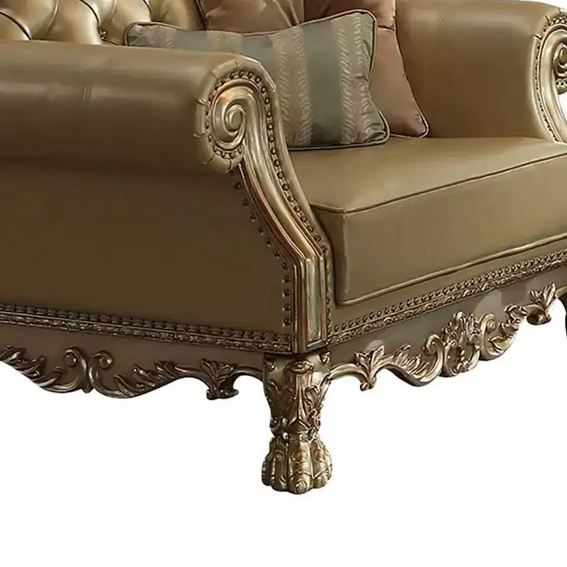 45" Dresden Accent Chair Bone Synthetic Leather/Gold Patina Finish - Acme Furniture