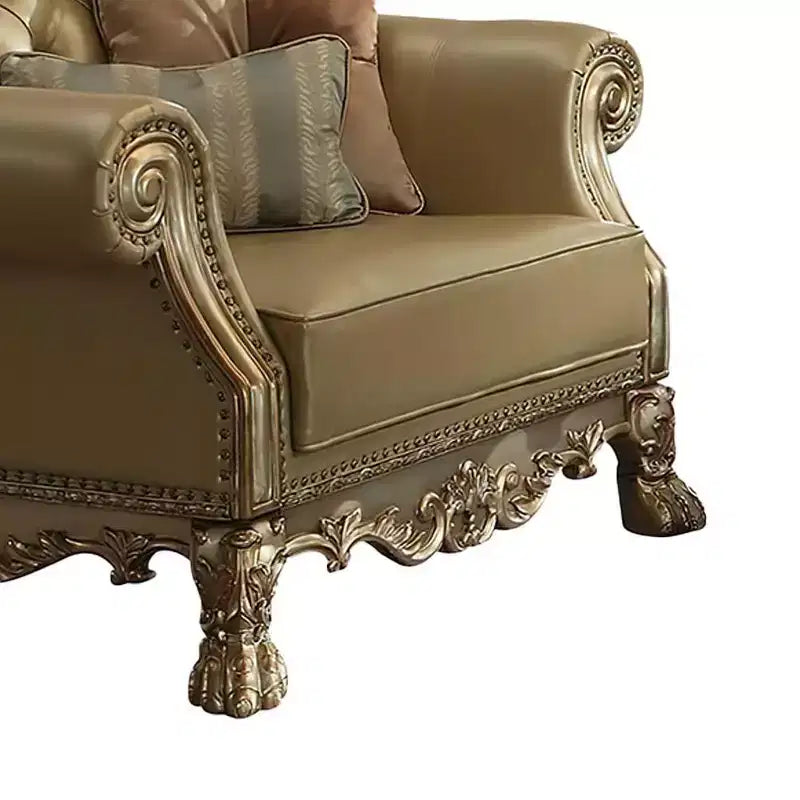 45" Dresden Accent Chair Bone Synthetic Leather/Gold Patina Finish - Acme Furniture