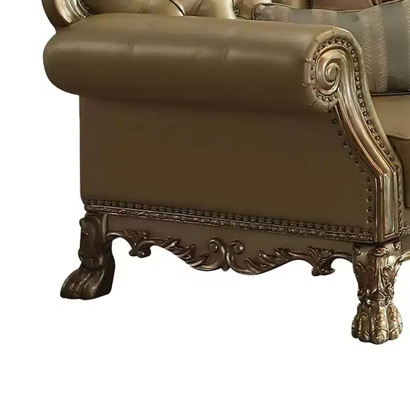 45" Dresden Accent Chair Bone Synthetic Leather/Gold Patina Finish - Acme Furniture