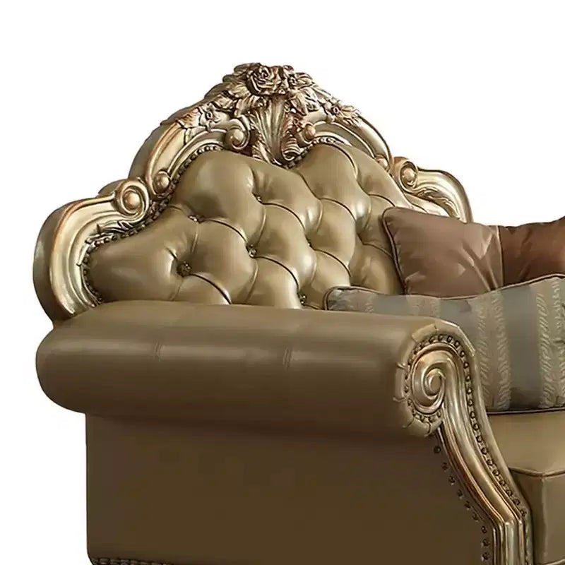 45" Dresden Accent Chair Bone Synthetic Leather/Gold Patina Finish - Acme Furniture