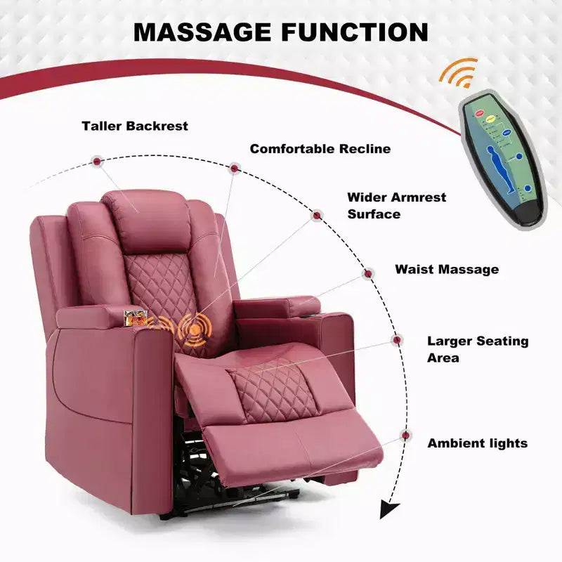 COMHOMA Recliner Chair Electric Massage Recliner Sofa with Led PU Leather Reclining Chair Red