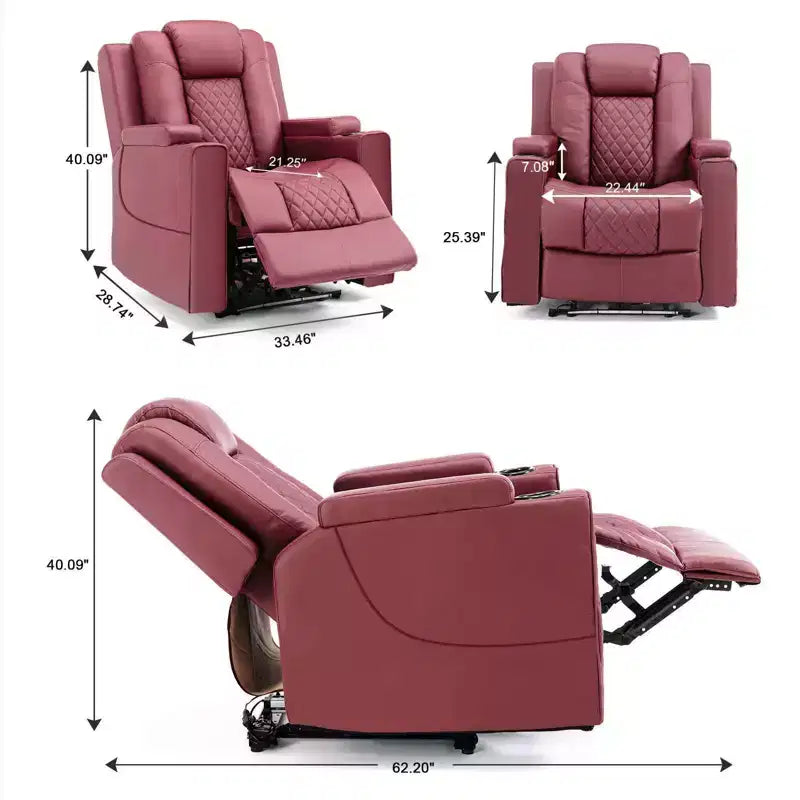 COMHOMA Recliner Chair Electric Massage Recliner Sofa with Led PU Leather Reclining Chair Red