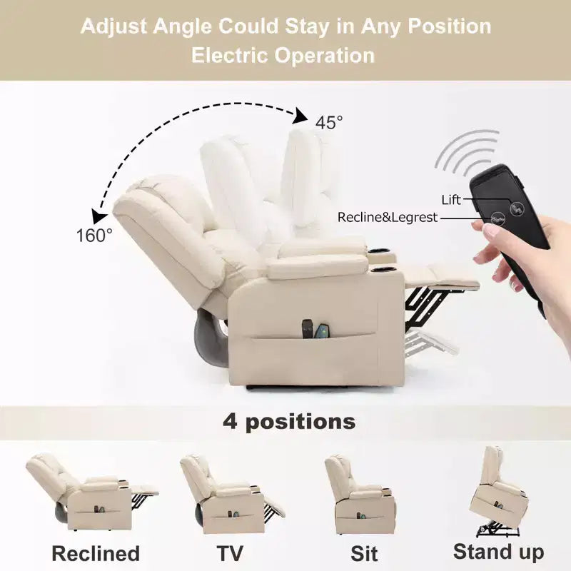 COMHOMA Massage Recliner Chair PU Leather Sofa Power Lift Chair Cream White