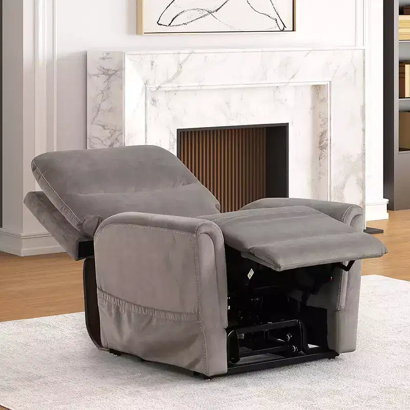 HOMES: Inside + Out Nightfall Flannelette Powered Recliner Lift Chair with Heating and Massage Gray
