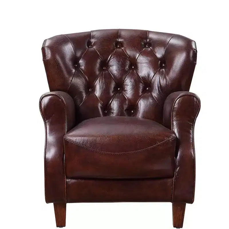 Poltrona Brancaster 30" Marrone Vintage/Alluminio - Acme Furniture: Rivestimento in pelle, capitonné, nessun montaggio richiesto