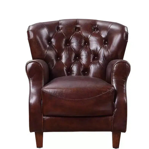 30" Brancaster Accent Chair Vintage Brown/Aluminum - Acme Furniture: Leather Upholstery, Tufted, No Assembly Required