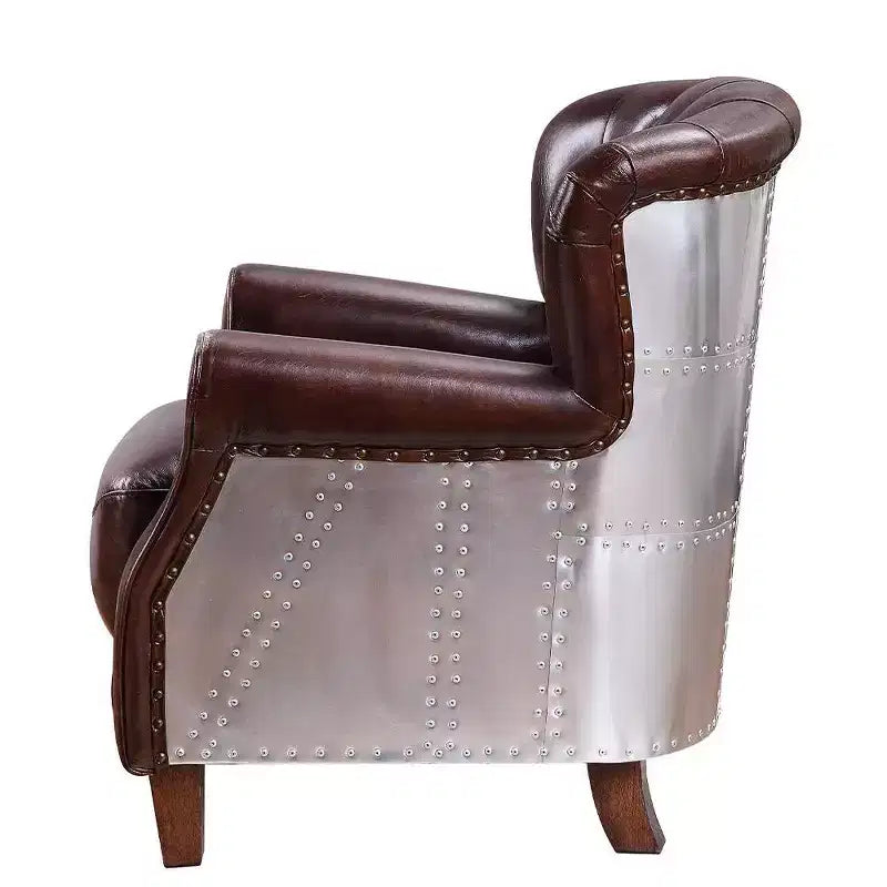 Poltrona Brancaster 30" Marrone Vintage/Alluminio - Acme Furniture: Rivestimento in pelle, capitonné, nessun montaggio richiesto