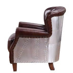 Poltrona Brancaster 30" Marrone Vintage/Alluminio - Acme Furniture: Rivestimento in pelle, capitonné, nessun montaggio richiesto