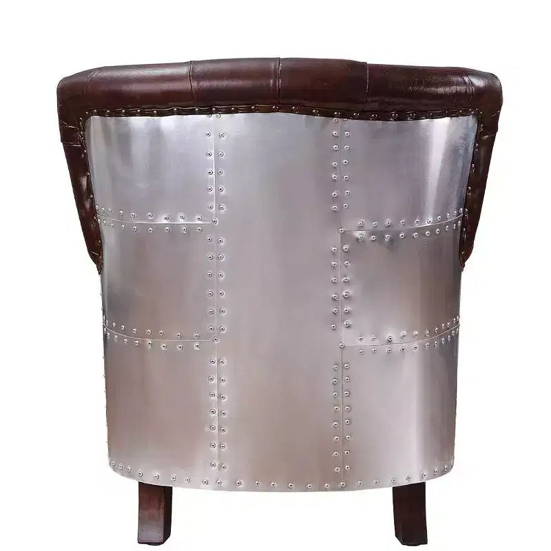 Poltrona Brancaster 30" Marrone Vintage/Alluminio - Acme Furniture: Rivestimento in pelle, capitonné, nessun montaggio richiesto