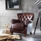 Poltrona Brancaster 30" Marrone Vintage/Alluminio - Acme Furniture: Rivestimento in pelle, capitonné, nessun montaggio richiesto