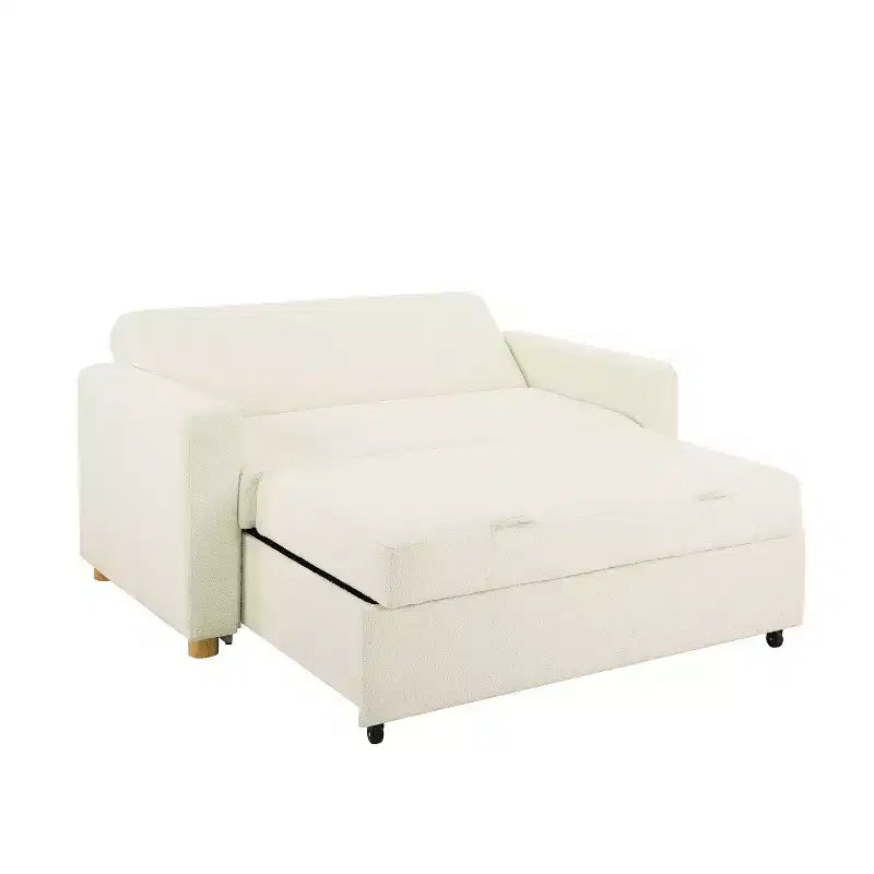 Divano Convertibile Serta Aurora Bouclé Avorio: Chaise Longue e Letto Matrimoniale, Molle Insacchettate, Gambe in Legno di Gomma