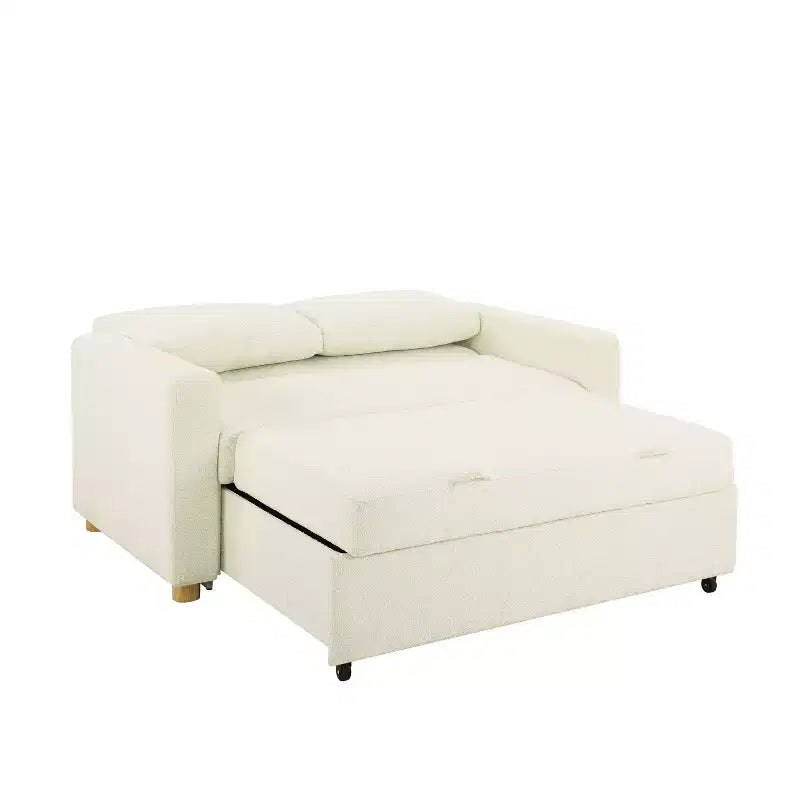 Divano Convertibile Serta Aurora Bouclé Avorio: Chaise Longue e Letto Matrimoniale, Molle Insacchettate, Gambe in Legno di Gomma