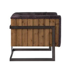 31" Sagat Accent Chair Antique Black Top Grain Leather/Rustic Oak - Acme Furniture: No Assembly, Metal Frame, Spot Clean