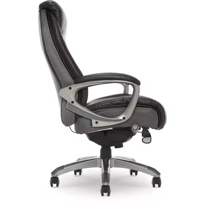 Serta Works Executive Office Chair with Smart Layers Technology Opportunity Gray: Ergonomic Bonded Leather, Adjustable Height, 275 lbs Capacity