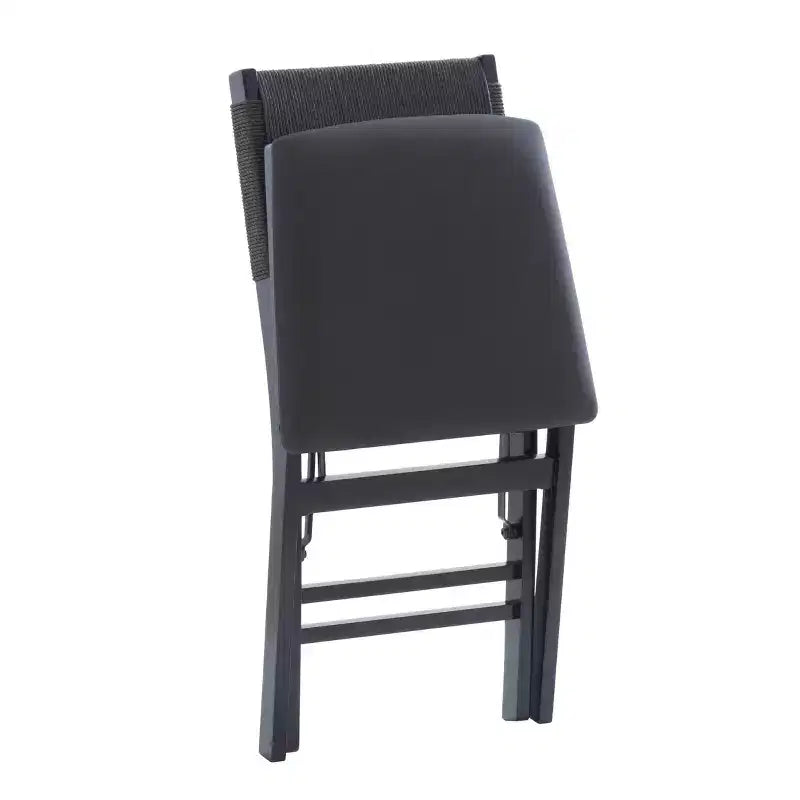 Set di 2 sedie pieghevoli moderne di metà secolo Linon Thames con schienale in corda e seduta imbottita, colore nero: legno di gomma, rivestimento in poliestere, nessun assemblaggio richiesto